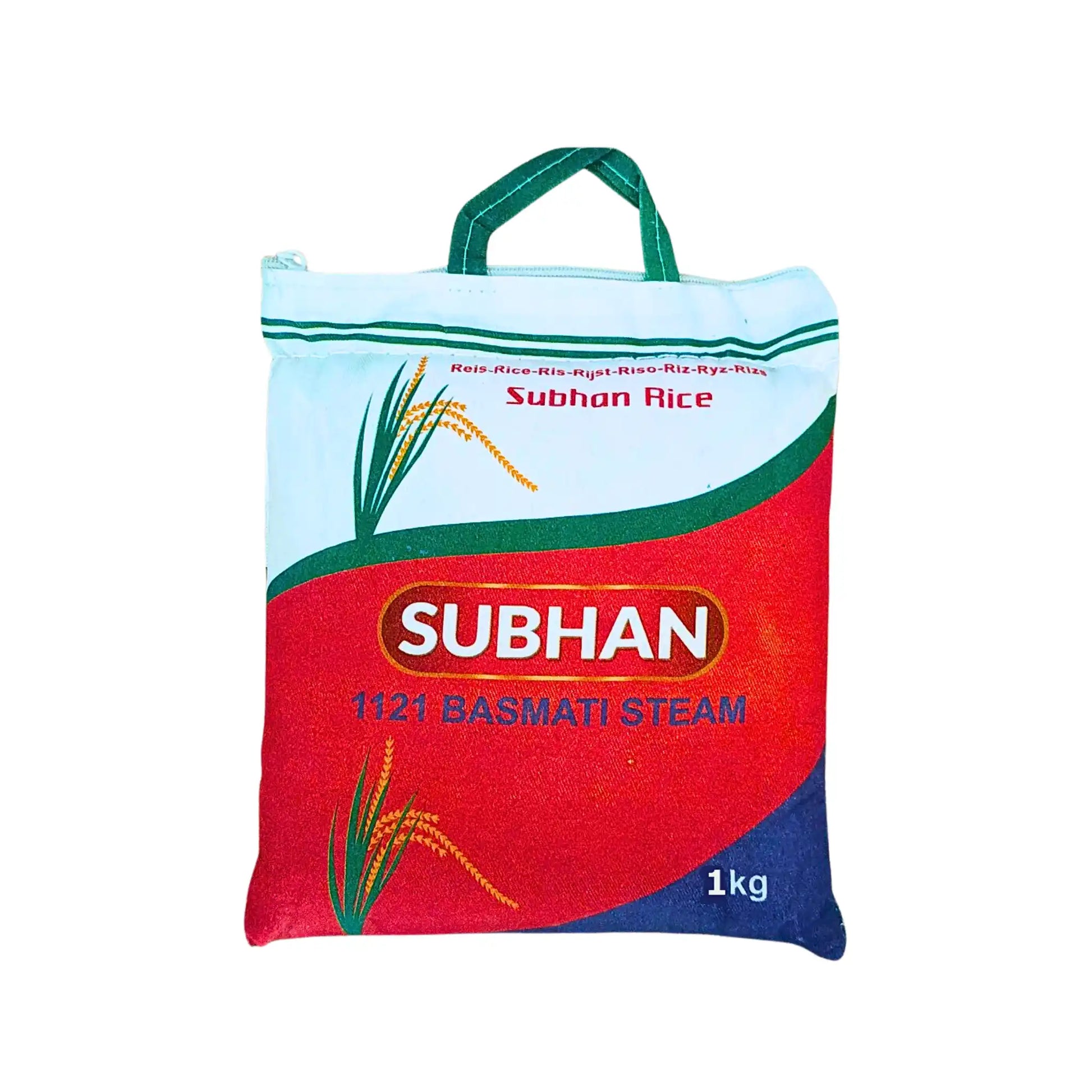 Subhan 1121 Basmati höyrytetty riisi 1 kg pakkauksessa kahvalla, itämainen riisituote