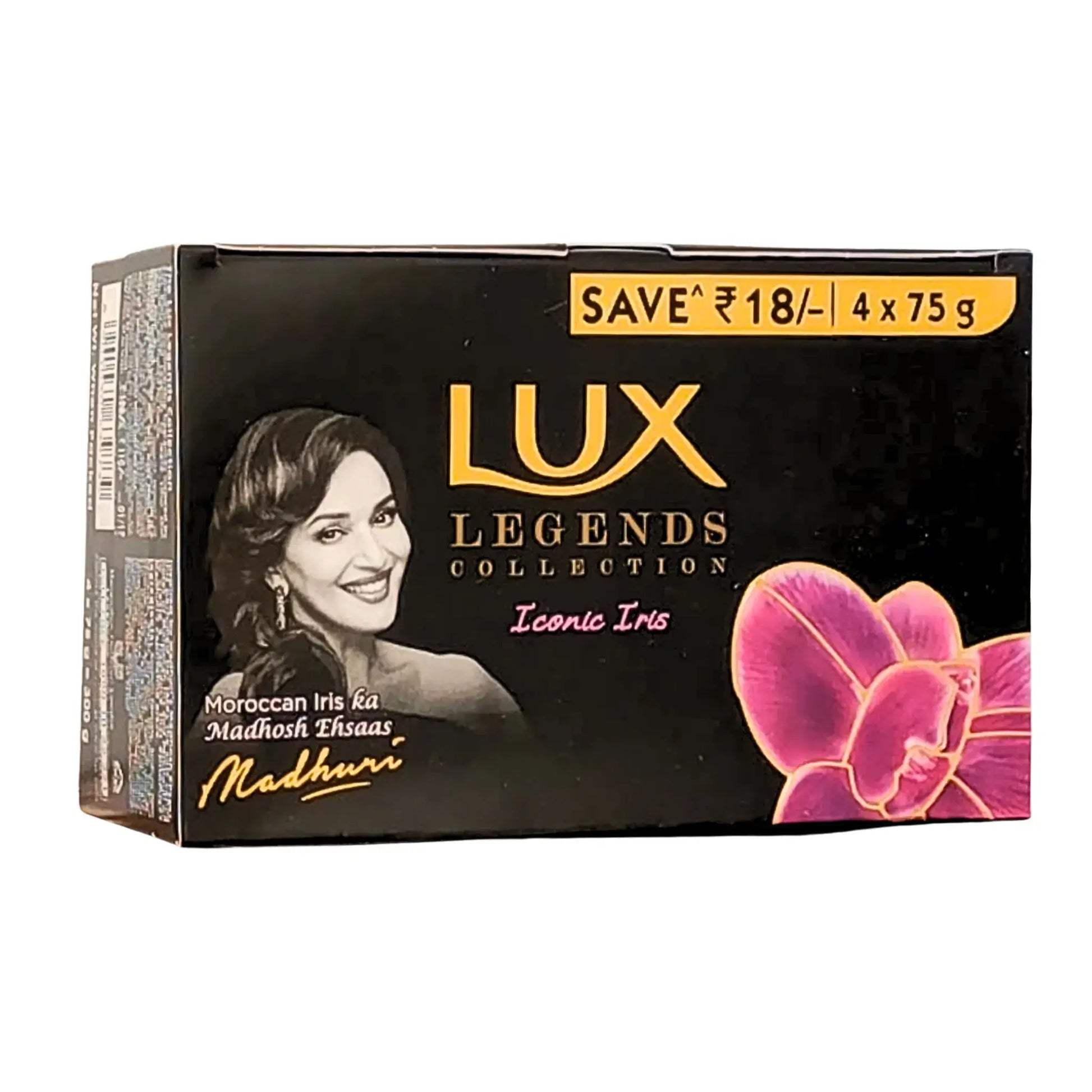 Lux Legends Iconic Iris -saippua 4x75g musta kartonki liljakukan ja naisen portaan kanssa