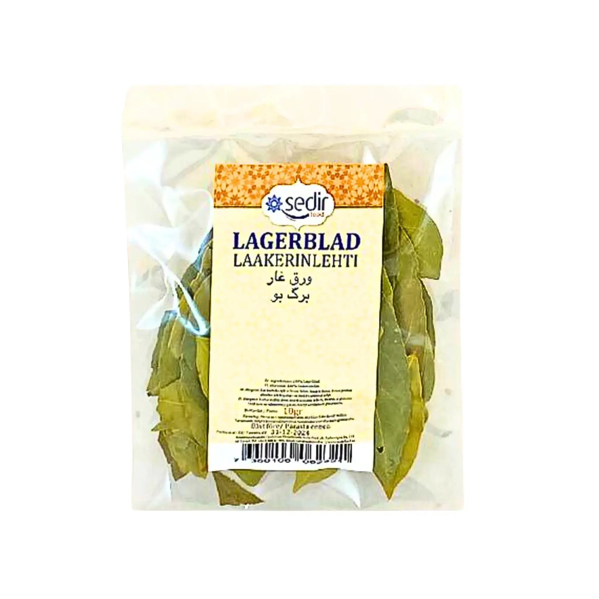 Pakkaus laakerinlehtiä 10 g Sedir, kuivatut lehdet läpinäkyvässä muovipussissa, mauste.