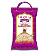 Violetti pakkaus erittäin pitkänjyväistä basmati-riisiä, Lal Qilla Majestic 5 kg.