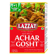 Achar Gosht -maustesekoitus, jossa kuva lihapatasta, intialainen ruoka, halal-sertifioitu, 100 g:n pakkaus.
