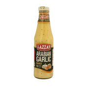 Pullo, jossa on Lazzat arabialainen valkosipulikastike 330 g, itämainen lisuke.