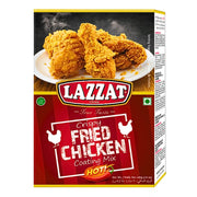 Lazzat-fritterikanaa varten tarkoitettu mausteinen panointajaseos 200 g, pakkauksessa kuva rapeasta kanasta lautasella.