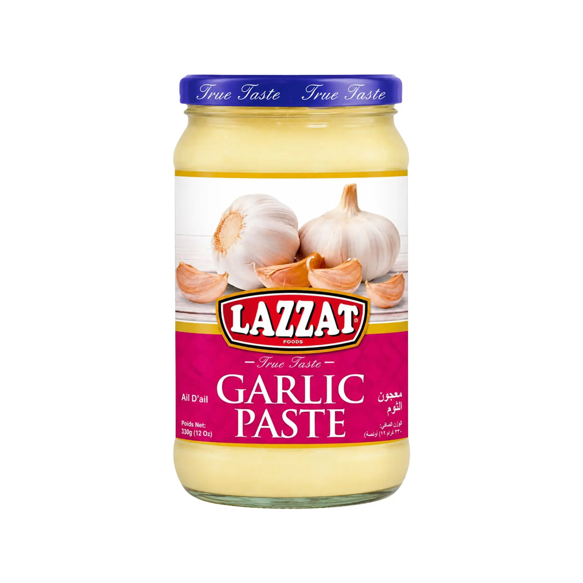 Glasburk med Lazzat Garlic Paste 340g – färdig vitlökspuré för matlagning