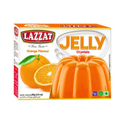 Lazzat appelsiinijääkiteet 85 g, pakkaus, jossa on appelsiini ja hyytelöä valkoisella taustalla