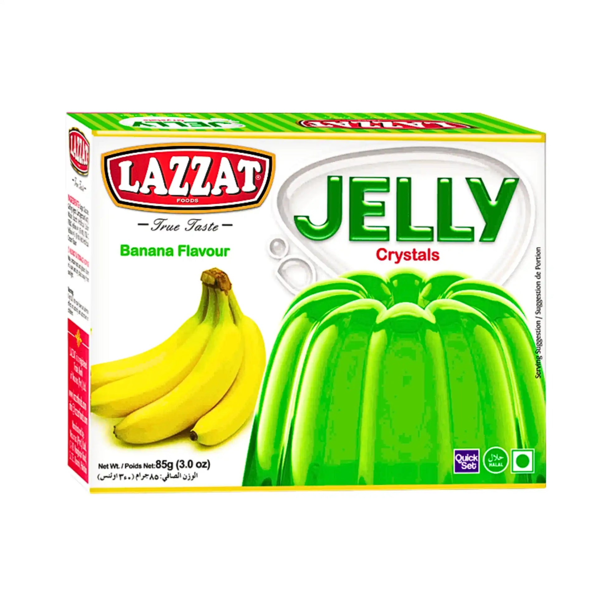 Banaanihyytelökarkit kartongissa, Lazzat Jelly Crystals banaanimaku, 85 g.