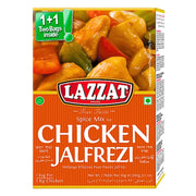 Kanan jalfrezi -mausteseos, Lazzat, värikäs pakkaus kananruoan kuvalla, 100 g.