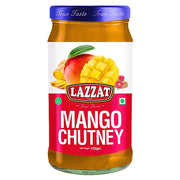 Lasipurkki Lazzat mangochutney 430 g, etiketissä mango ja mausteet, itämainen ruoka