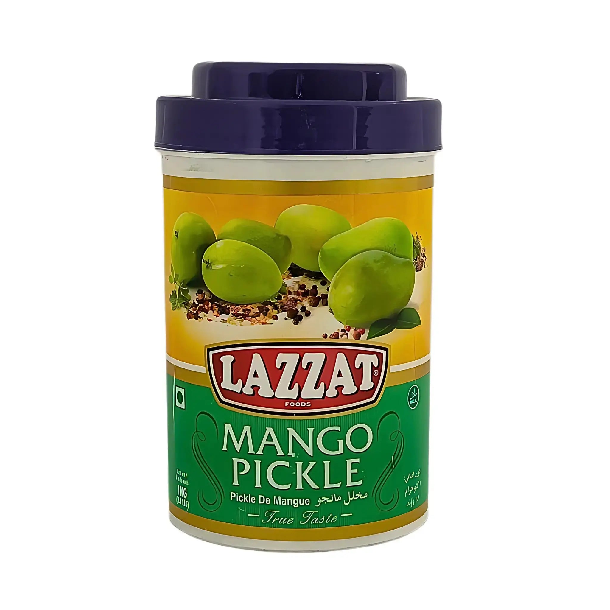 Lazzat-mangosuolaus öljyssä 1 kg purkissa vihreillä mangoilla ja mausteilla, itämaista suolausta
