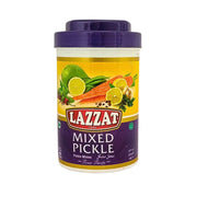 Lazzat-sekoitusmakeutea öljyssä 1 kg purkissa, etiketissä itämaisia vihanneksia.