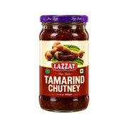Lazzat tamarindchutney 400 g i glasburk med brun chutney och lila lock