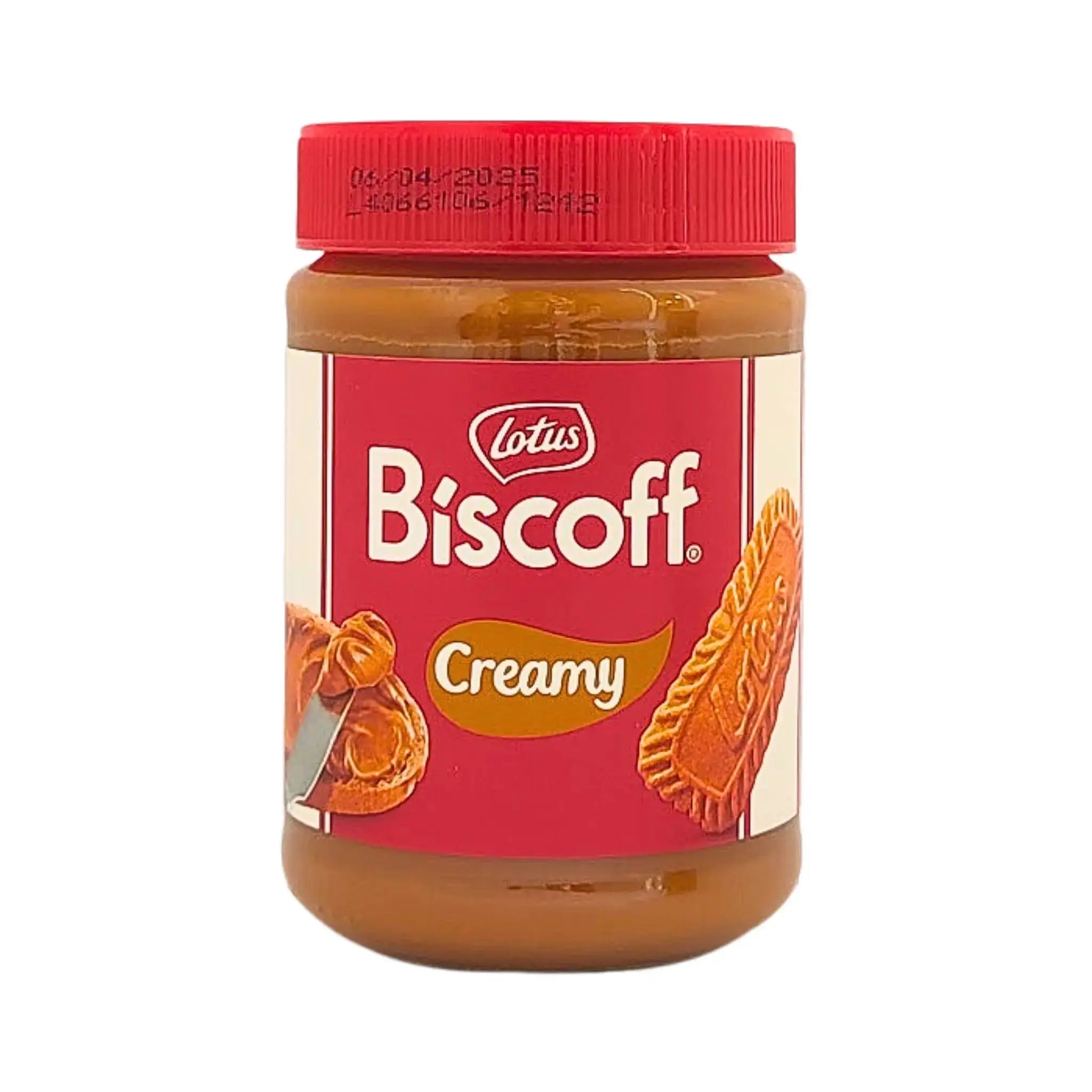 Lotus Biscoff creamy keksivoita 400g punaisella kannella ja keksikuviolla etiketissä.