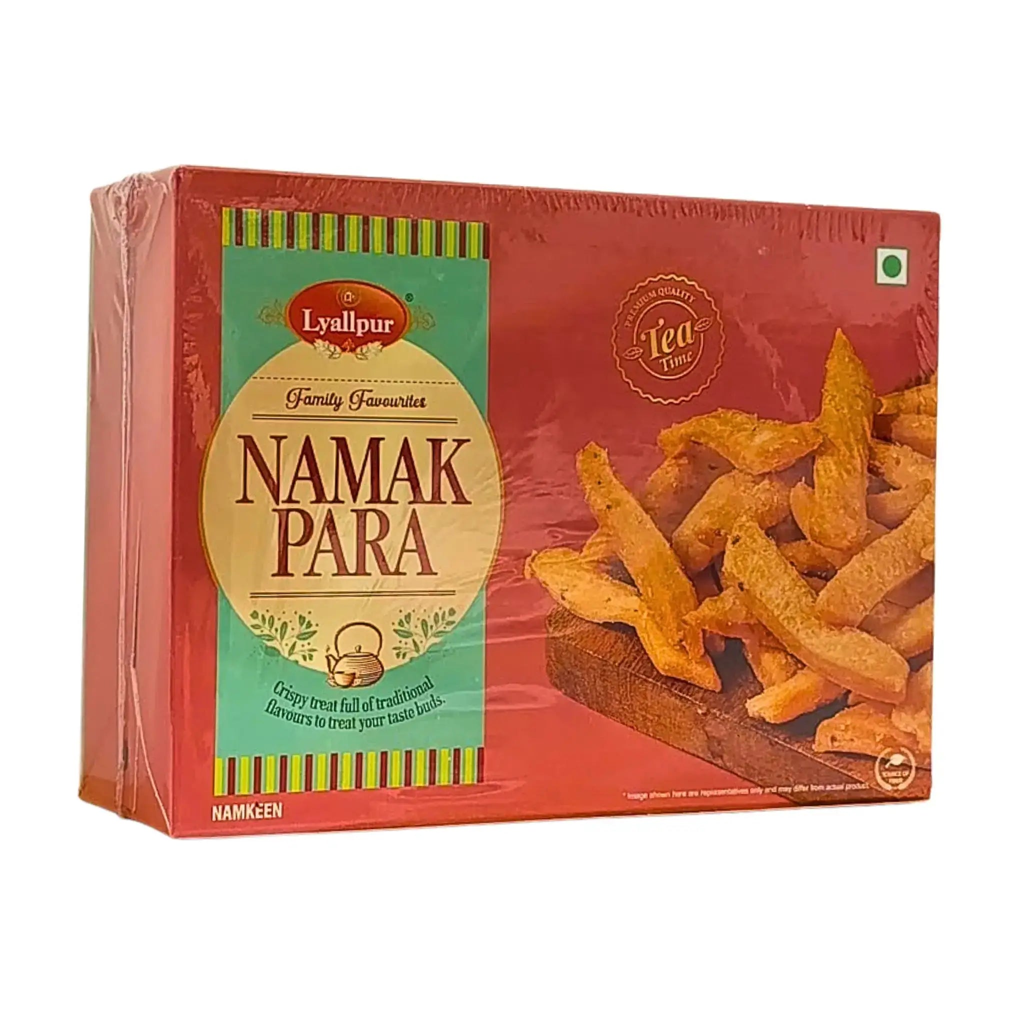 Lyallpur Namak Para 350g, intialaiset välipalat punaisessa pakkauksessa, rapeita suolaisia keksejä