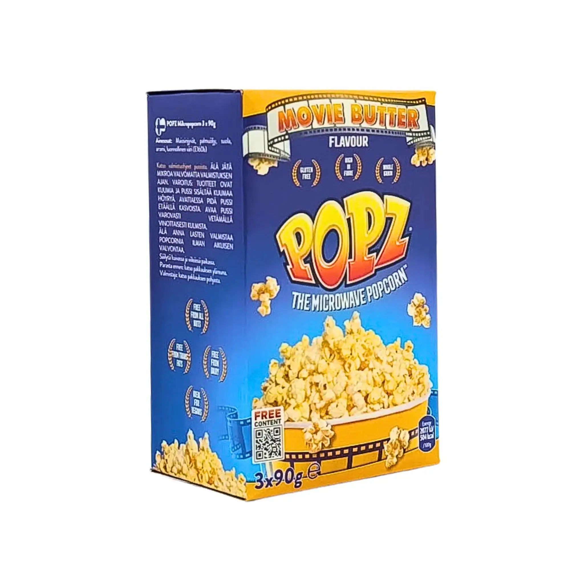 Popz micropopcorn 3-pack voimakkaalla maulla, sininen pakkaus, 90g välipala