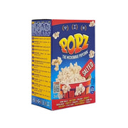 Popz suolattu mikropopcorn 3x90g pakkaus valmiin popcornin kanssa sinisellä taustalla