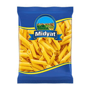Midyat-penne-makaronit 400 g sinisessä pakkauksessa, kuivat makaronit näkyvissä muovia läpi