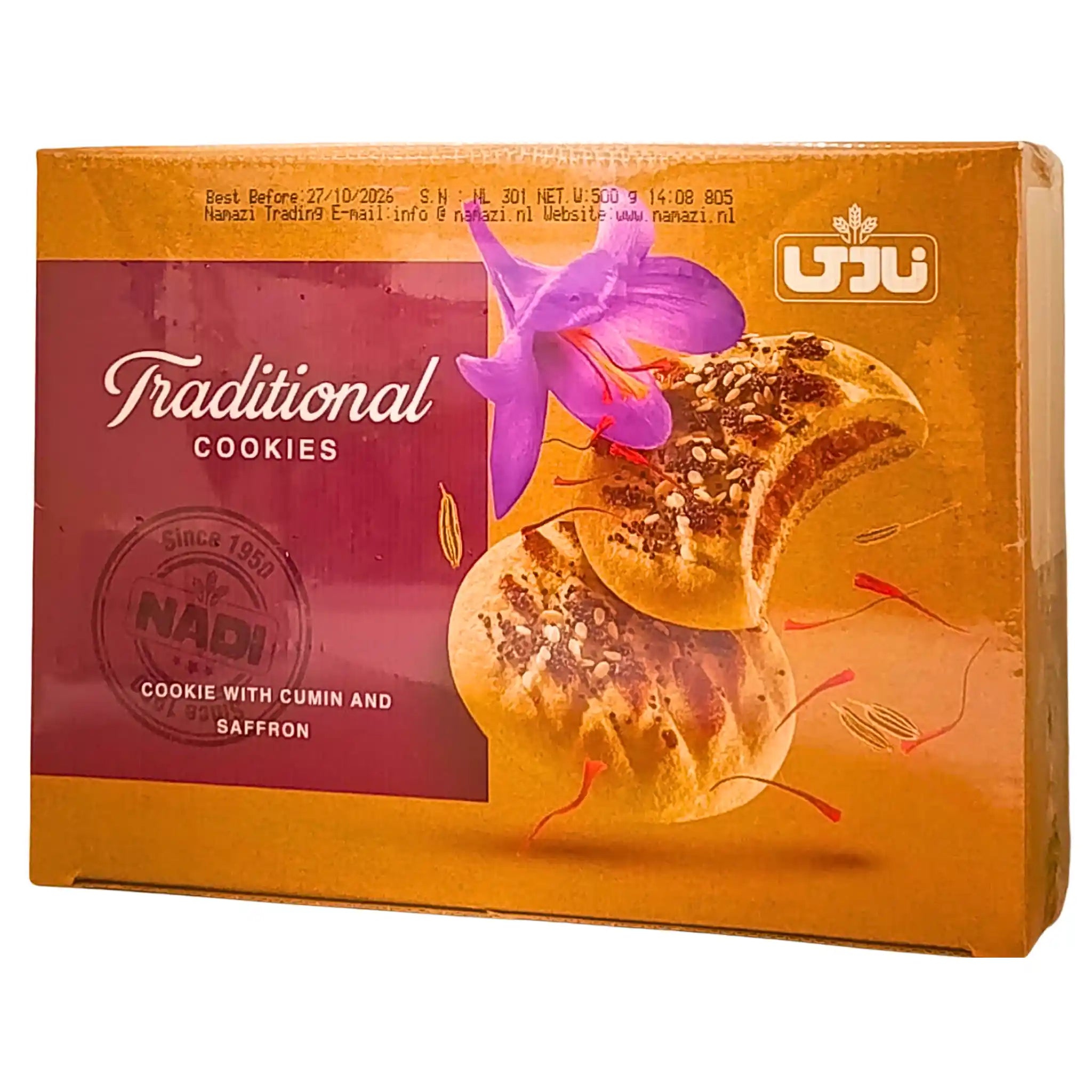 Nadi koloche -kakut kumina- ja safranimausteilla oranssissa pakkauksessa, 500 g, itämaisia leivonnaisia