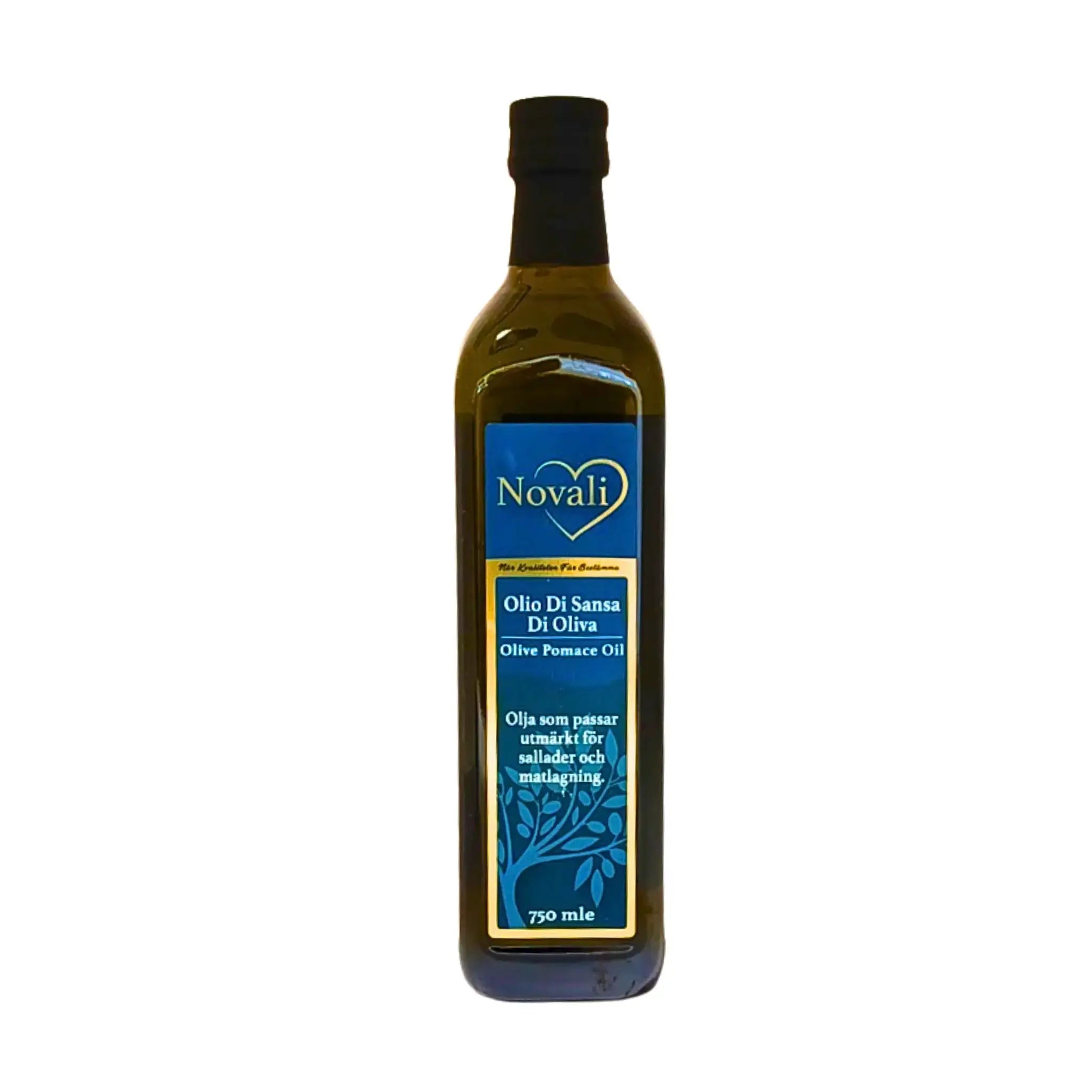 Oliiviöljypullo Novali Olio Di Sansa 750 ml, ihanteellinen salaateihin ja ruuanlaittoon.