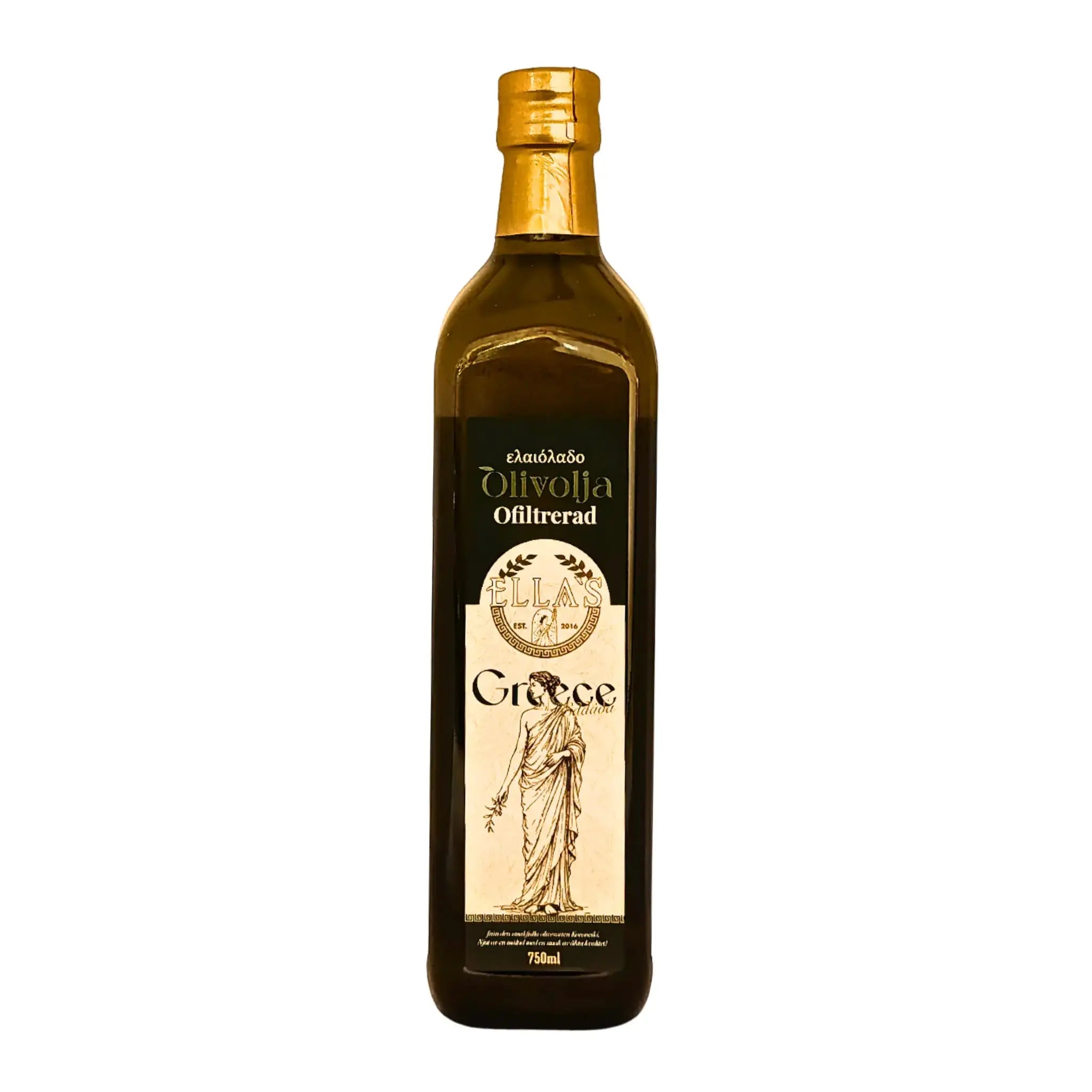Suodattamaton kreikkalainen neitsytoliiviöljy tummassa lasipullossa, 750 ml, klassisella etiketillä