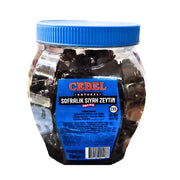 Purkki mustia oliiveja Cebel, sininen kansi, 700g, itämaisia elintarvikkeita.