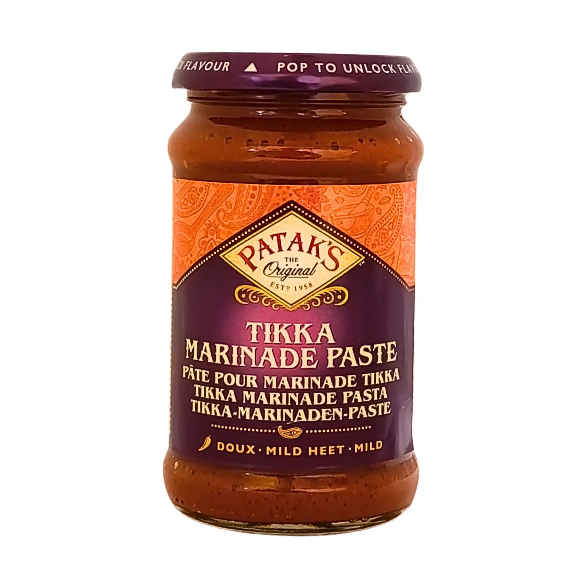 Lasipurkki Patak'n Tikka-marinadi pastalla, intialainen marinadi, violetti etiketti, 283g