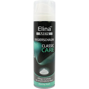 Elina Classic Care -partavaahto herkkälle iholle, musta ja vihreä putti valkoista taustaa vasten.