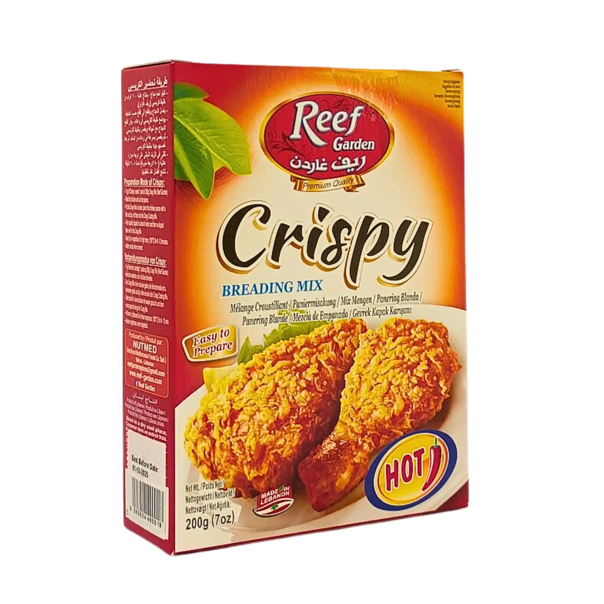 Reef Garden Crispy -panointajaseoksen pakkaus, kuvassa friteerattua kanaa, 200 g, mausteinen.