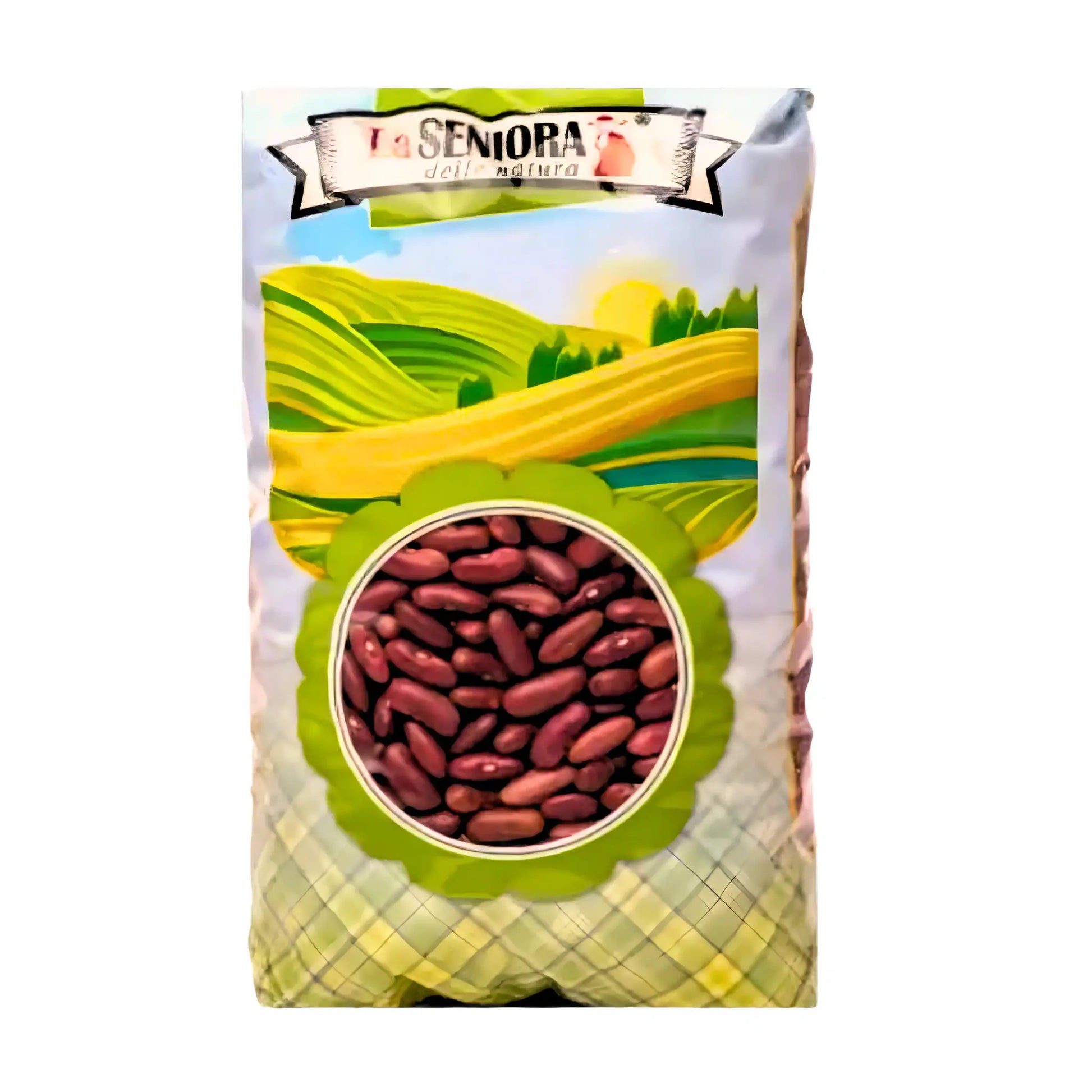 Förpackning med röda bönor, orientaliska kolonialvaror, 900g, landskapsmotiv.