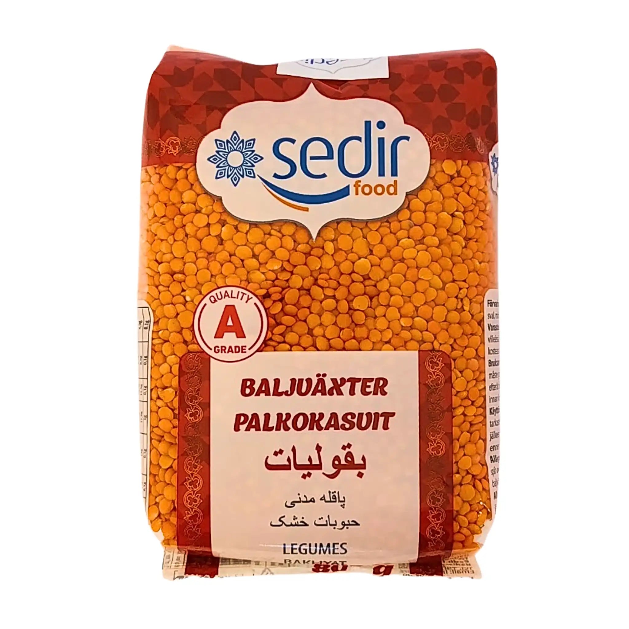 Förpackning röda linser, baljväxter, orientalisk mat, Sedir food, hög kvalitet.