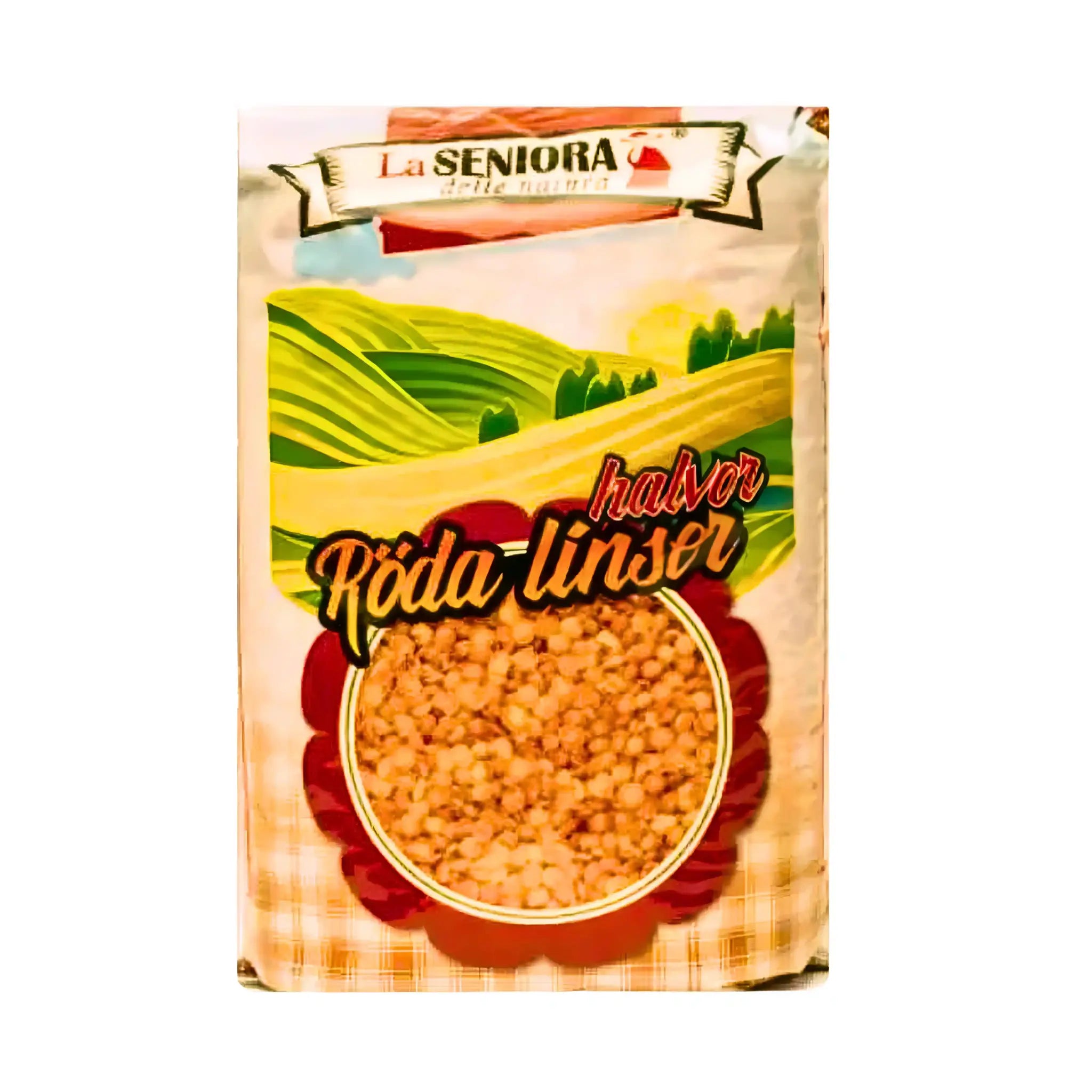 Förpackning med halvor röda linser, 900g, orientalisk matprodukt