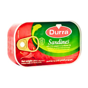 Durra silli chilipaprikaa auringonkukkaöljyssä, säilykepussi vihreällä ja punaisella etiketillä.