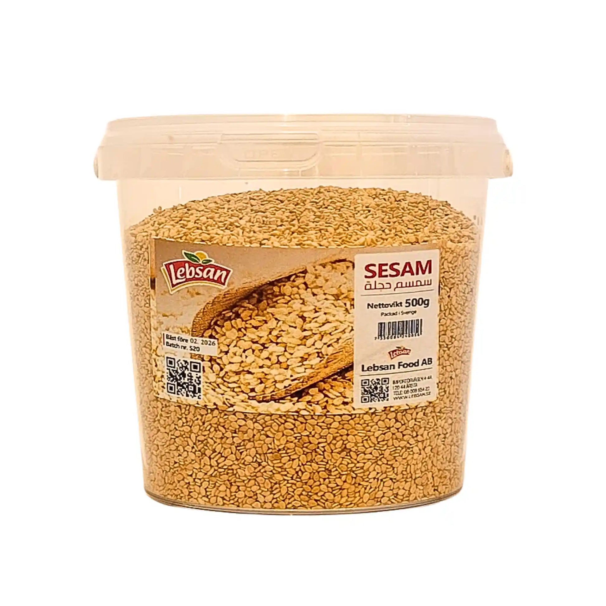 Purkki paahdettuja seesaminsiemeniä 500 g Lebsan, itämaisia siemeniä muovi-pakkauksessa