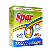 Spar Väri -pesuaine 850 g värillisille vaatteille, kartonkipakkaus, jossa on sateenkaari-aihe.