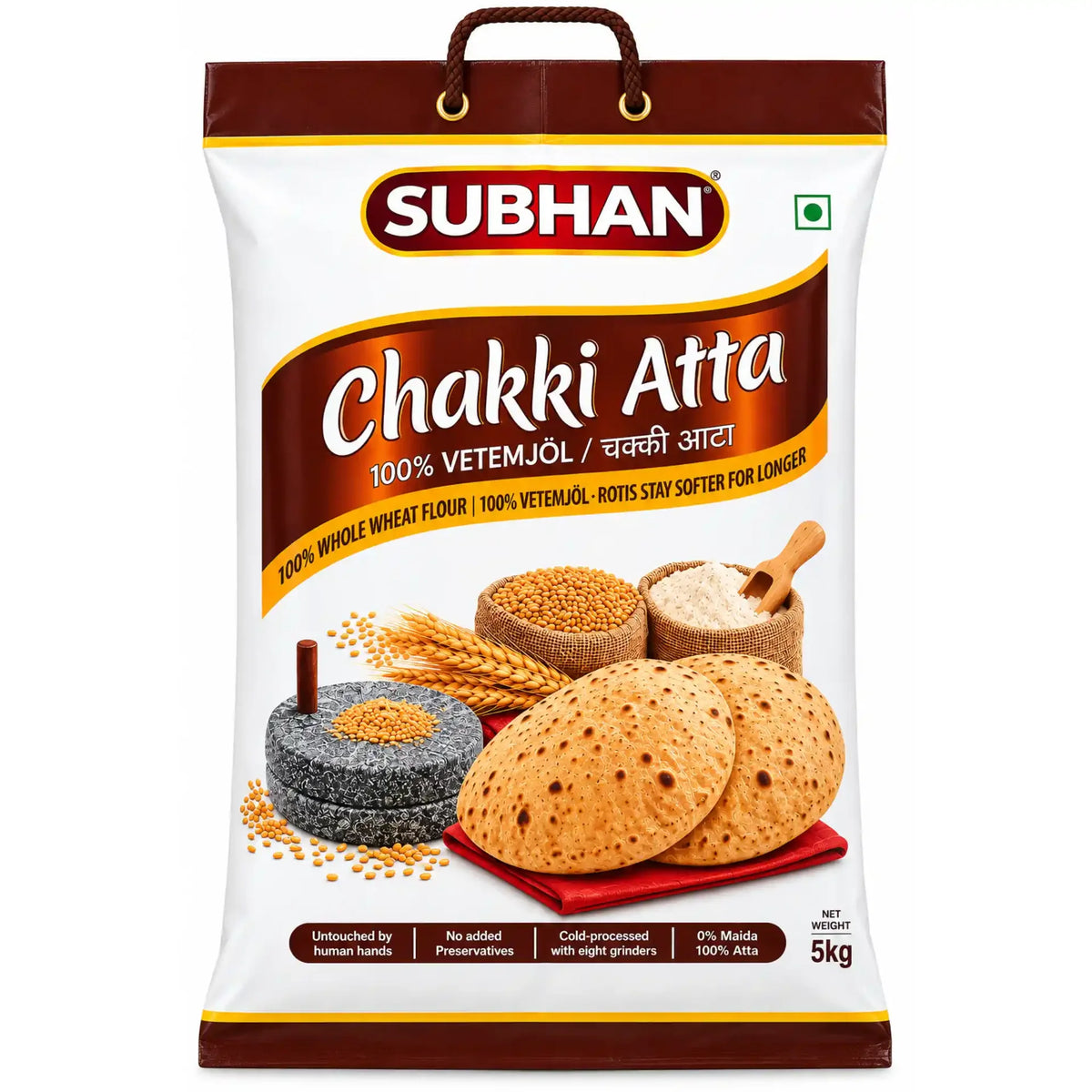 Subhan Chakki Atta 5 kg mjölpåse med handtag