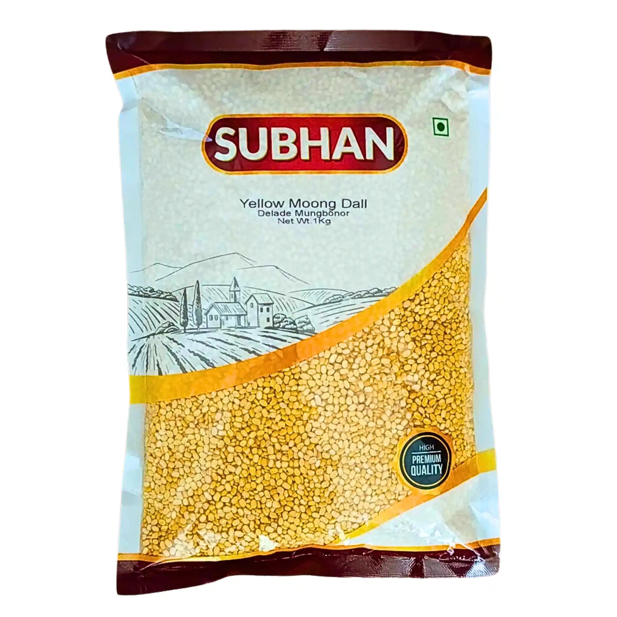 Pussi mungpapuja 1 kg, Subhan Yellow Moong Dall, itämaisia palkokasveja.