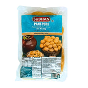 Subhan Pani Puri -vesipallot 250 g:n pakkauksessa, intialainen välipala, valmis paistettavaksi tai uunissa.