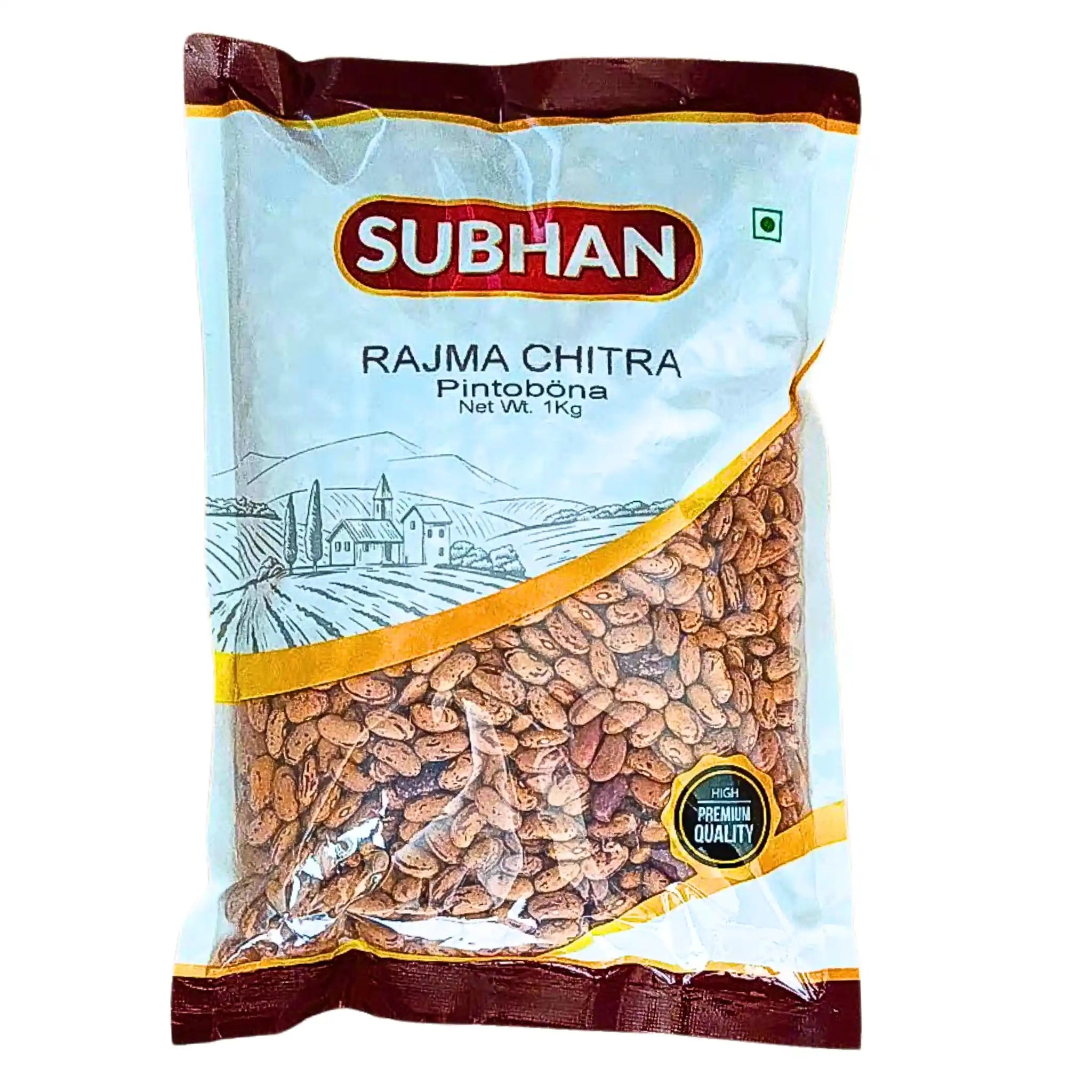 Pakkaus Subhan Rajma Chitra -pintoboneja 1 kg, itämaisia papuja.