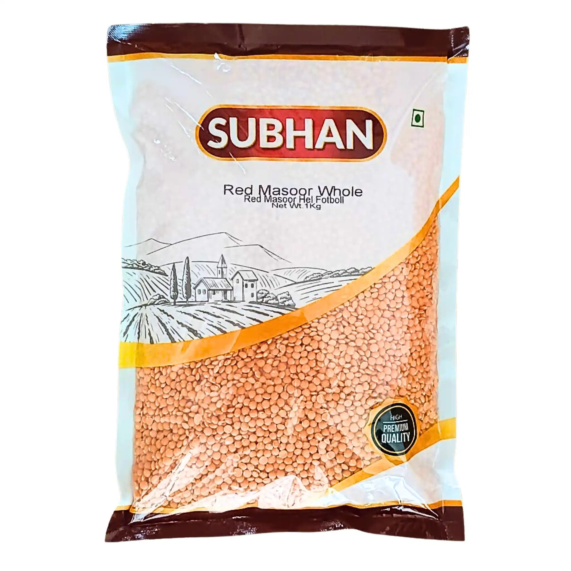 Pakkaus Subhan punaisia linssejä koko 1 kg, itämaista kuivaruokaa
