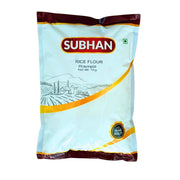 Pakkaus Subhan riisimyllyä 1 kg, valkoinen pussi maisemakuviolla ja tekstillä Premium Quality.