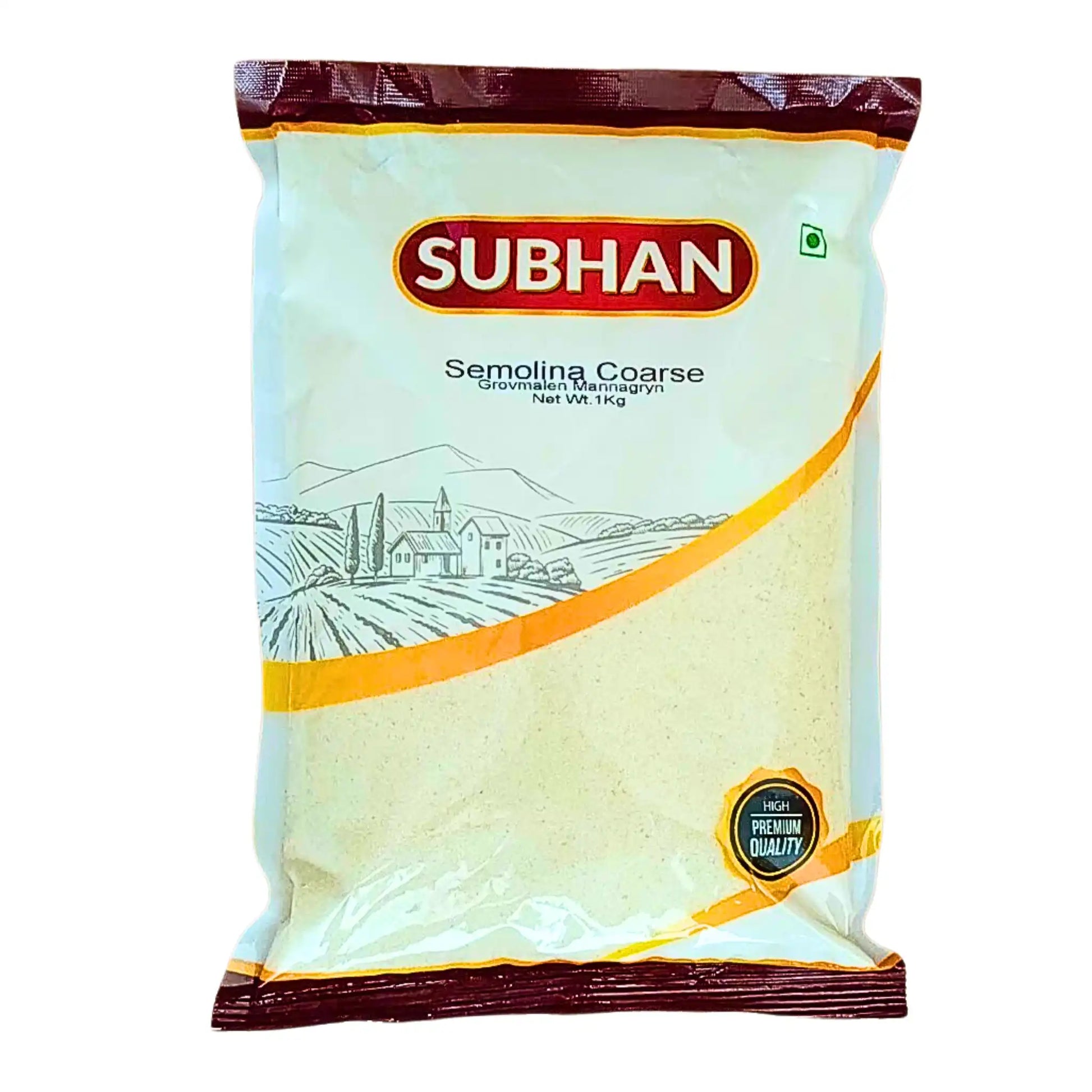 Subhan karkeaksi jauhettua durumvehnän mannajauhetta 1 kg pakkauksessa, itämaisia ruokia