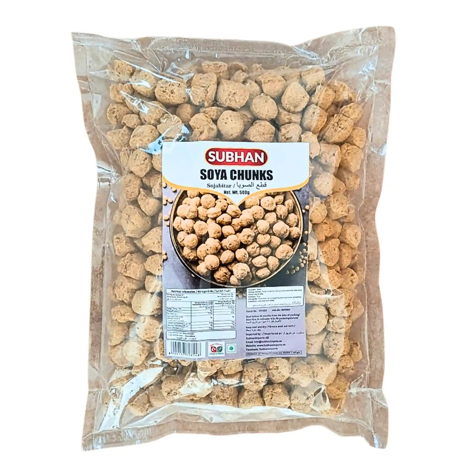 500 g:n pussi soijapaloja, Subhan Soya Chunks, kasviperäinen proteiini, itämaisia perusruokia