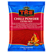 TRS chilipulver extra stark, röd pulver i blå förpackning, 400 g