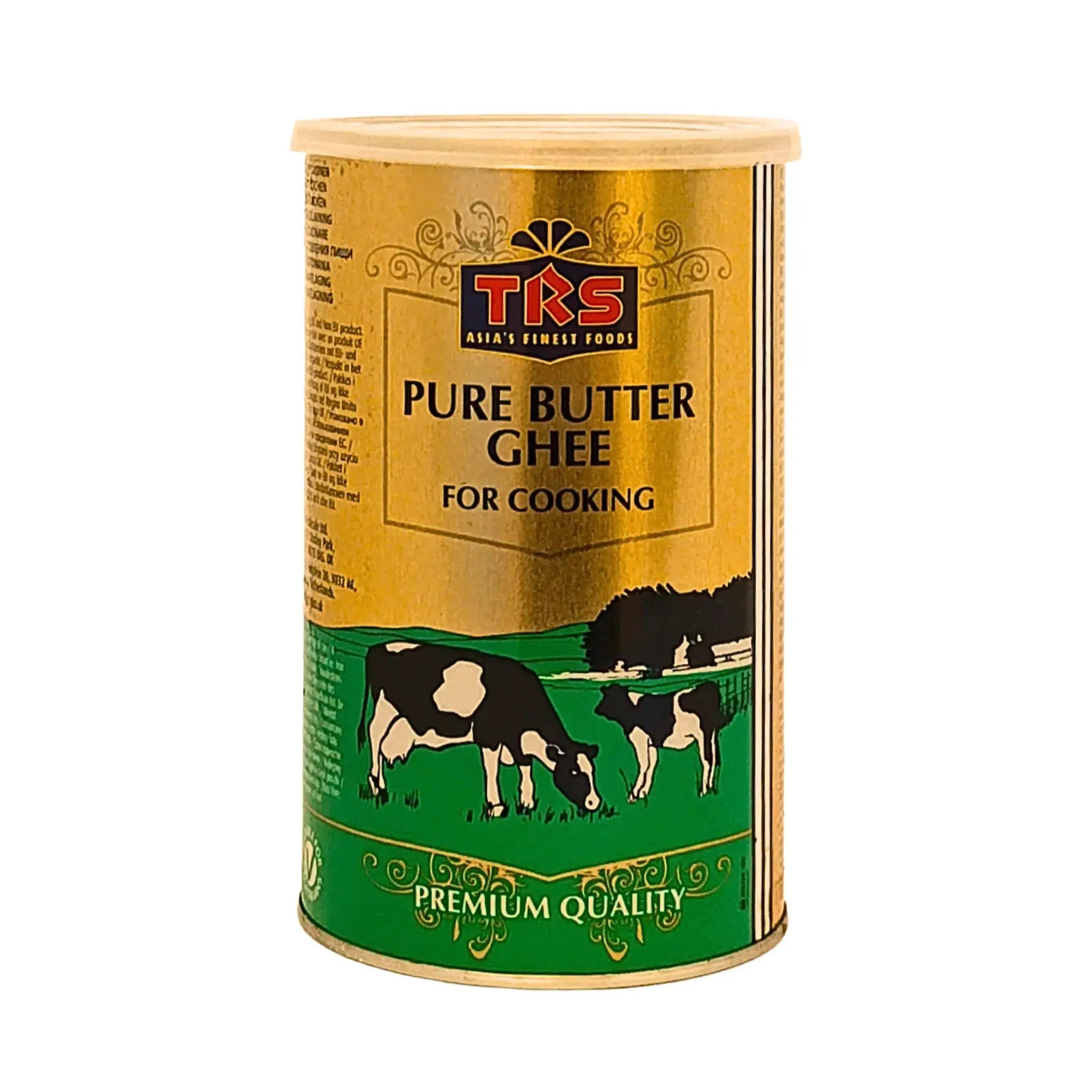 TRS Pure Butter Ghee 1 kg burk med ko-illustration, orientalisk matlagningsprodukt