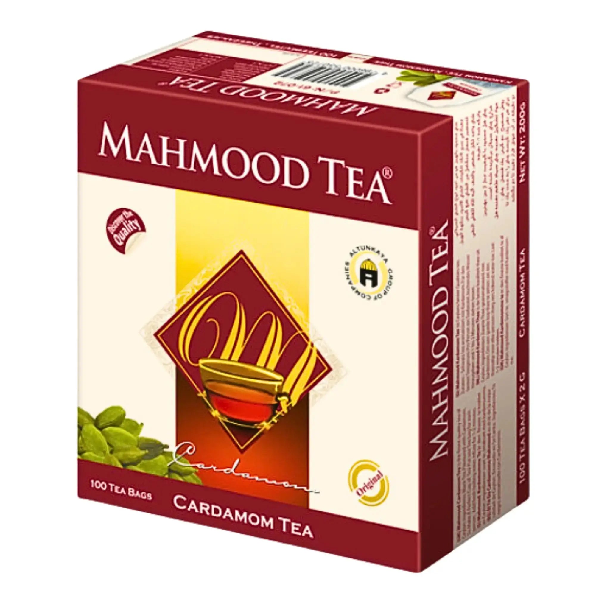 Mahmood Tea kardemummatee, 100 teepussia, itämainen teepakkaus mausteisella maulla.