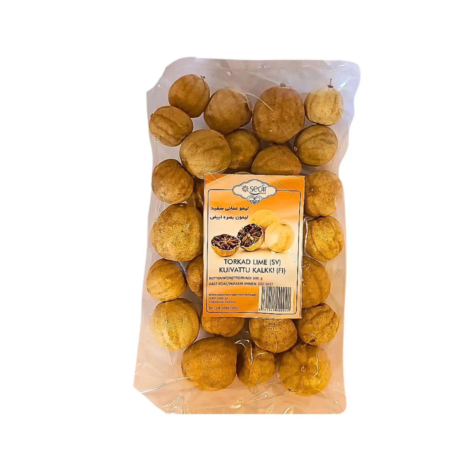 Pussi kuivattua limeä, itämaisia kuivattuja sitruunoita 100 g, läpinäkyvä pakkaus.