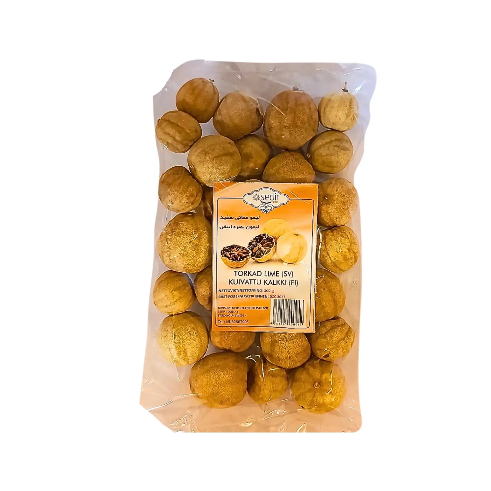 Pussi kuivattua limeä, itämaisia kuivattuja sitruunoita 100 g, läpinäkyvä pakkaus.
