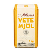 Möllarens vetemjöl i förpackning, 2 kg, gul randig pappåse