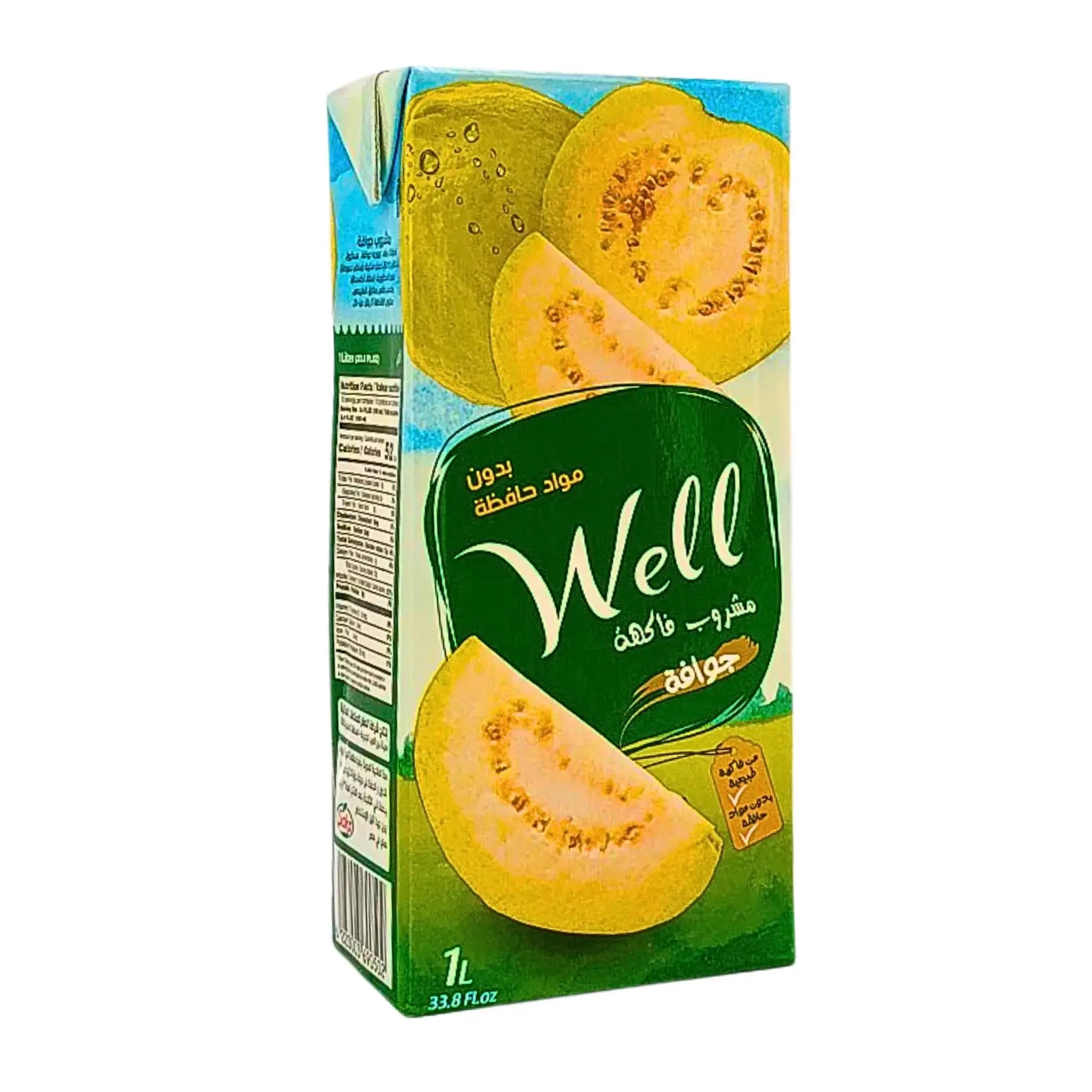 Guava-juoma 1 L pakkauksessa viipaloitujen guavamaisilla kuvilla, trooppinen mehu ilman säilöntäaineita