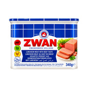 Mortadellakött i blåvit tubförpackning med Zwan-logga, 340 g.