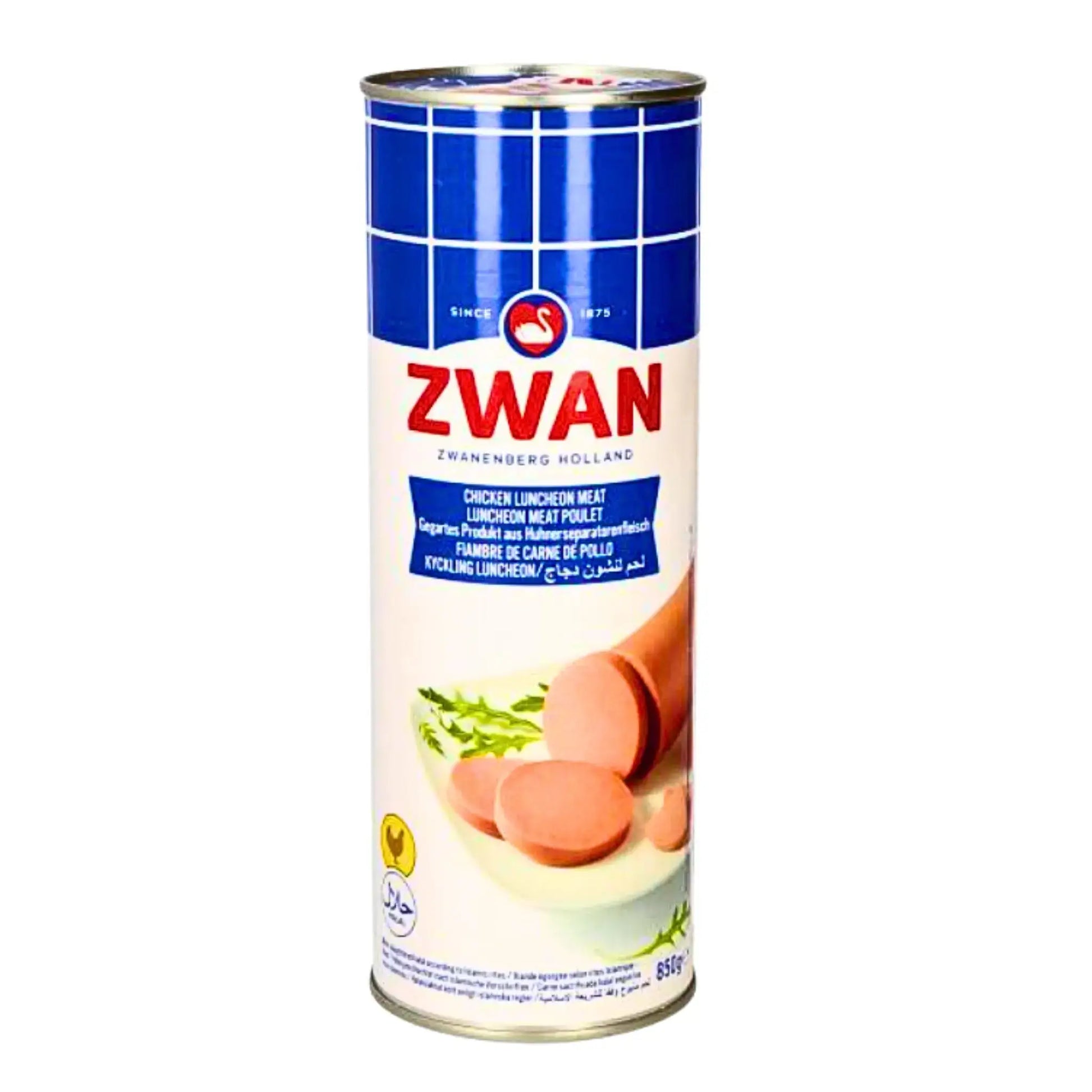 Zwan kananmortadella hellä 850 g purkki viipaleineen, halal, itäiset lihavalmisteet.